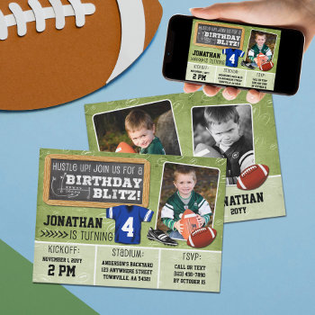 Football Blitz Kids' Birthday Party Invitation by CyanSkyCelebrations at Zazzle