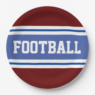 FOOTBALL Blue Deep Red White Racing Stripes Paper Plates