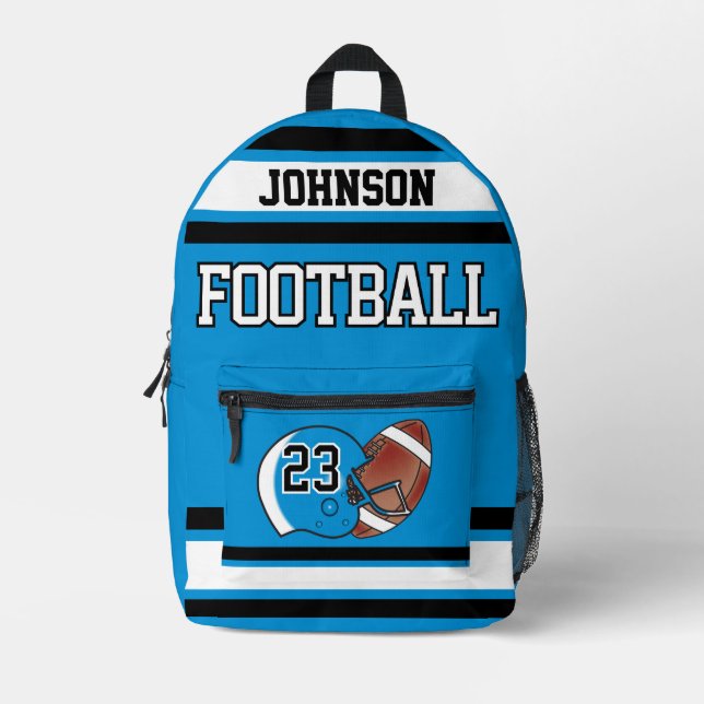 Football Blue - Editable  Printed Backpack (Front)