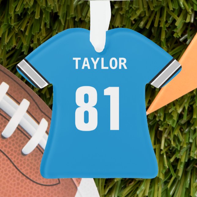 Football Blue Silver & Black Jersey Personalized Ornament (Creator Uploaded)