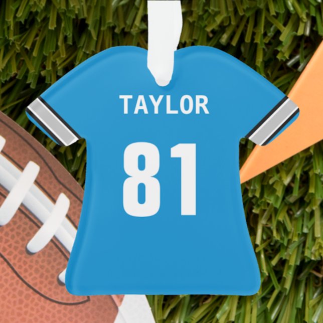 Football Blue Silver Black & White Jersey Ornament (Creator Uploaded)
