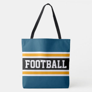 FOOTBALL Bold Athletic Black Orange Teal Stripes Tote Bag