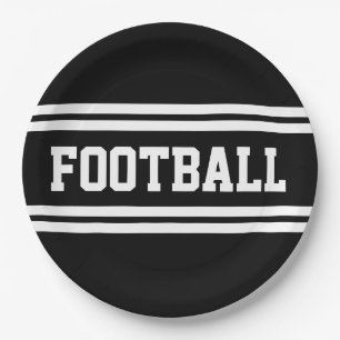 FOOTBALL Bold Athletic Black White Racing Stripes Paper Plates
