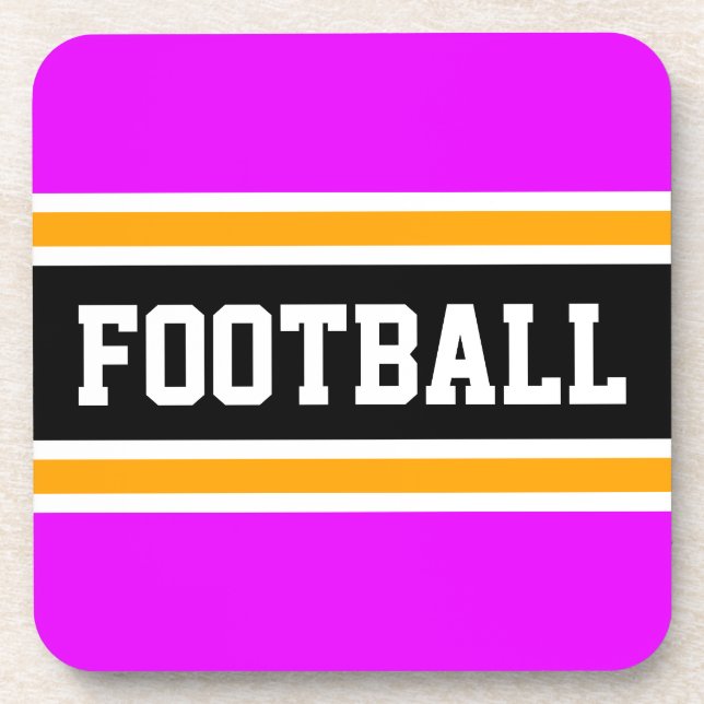 FOOTBALL Bold Bright Pink Orange Black Stripes Beverage Coaster (Front)