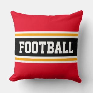 FOOTBALL Bold Bright Red Black Athletic Stripes Throw Pillow