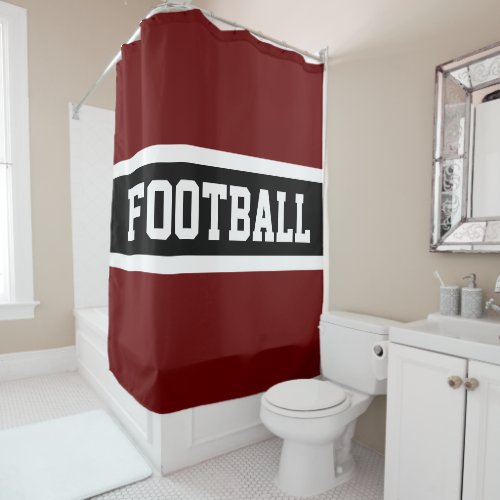 FOOTBALL Bold Deep Red Black White Sporty Stripes Shower Curtain