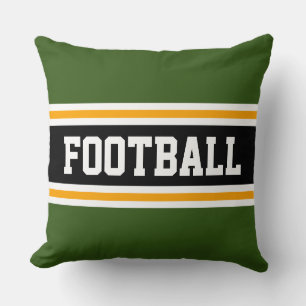 FOOTBALL Bold Forest Green Black Orange Stripes Throw Pillow