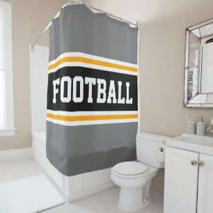 FOOTBALL Bold Gray Black Orange Racing Stripes Shower Curtain