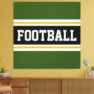 FOOTBALL Bold Green Black White Orange Stripes Canvas Print