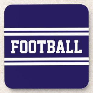 FOOTBALL Bold Navy Blue White Racing Stripes Beverage Coaster