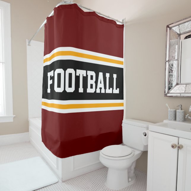 FOOTBALL Bold Red Black Orange Racing Stripes Shower Curtain (In Situ)