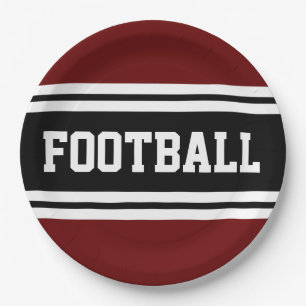 FOOTBALL Bold Red Black White Racing Stripes Paper Plates