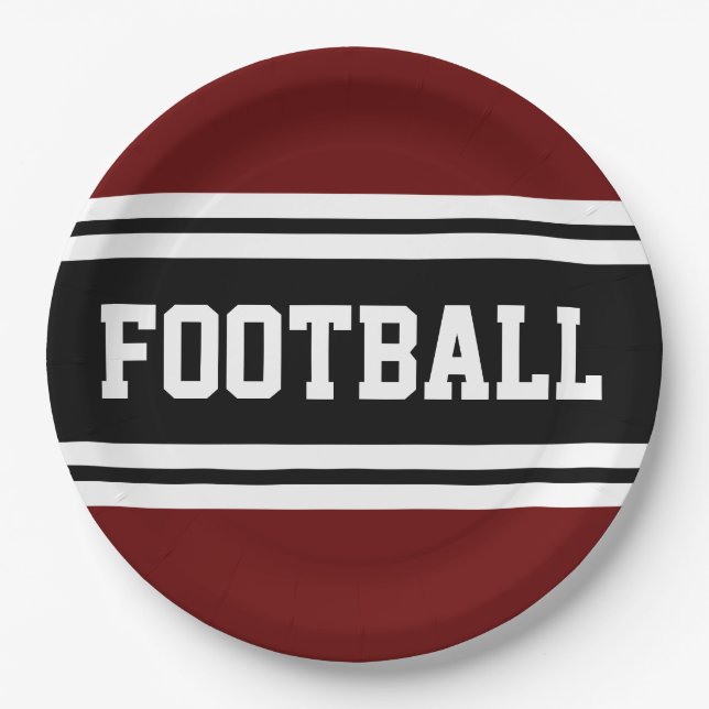 FOOTBALL Bold Red Black White Racing Stripes Paper Plates (Front)