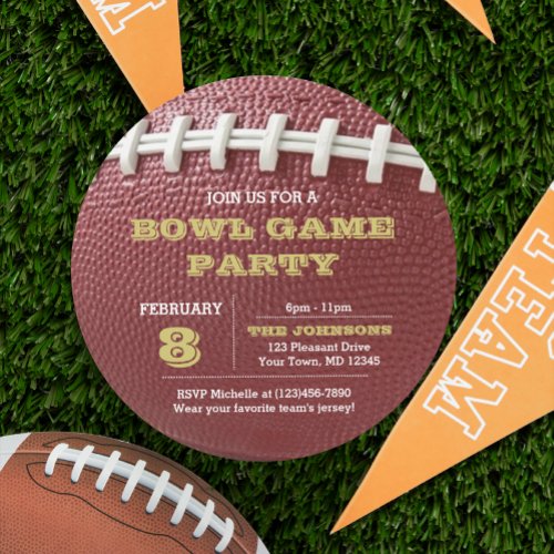 Football Bowl Game Gold Round Invitation