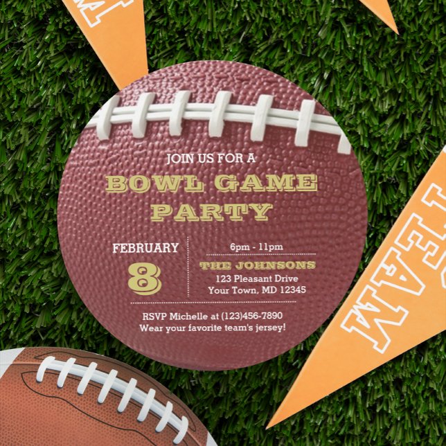 Football Bowl Game Gold Round Invitation (Creator Uploaded)
