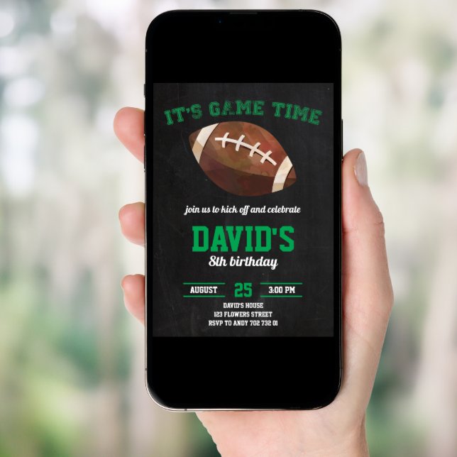 Football Boy Birthday Party Chalkboard Sports Invitation (Front Digital)
