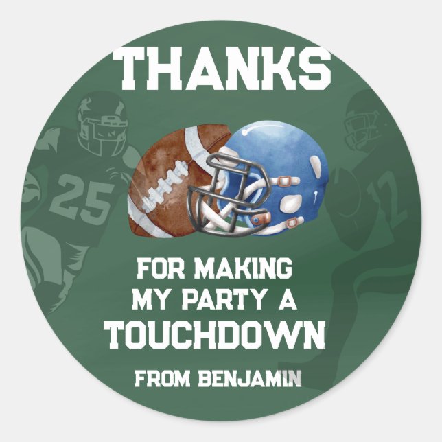 Football Boy Birthday Party Favor Classic Round Sticker (Front)