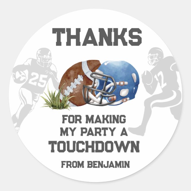 Football Boy Birthday Party Favor Classic Round Sticker (Front)