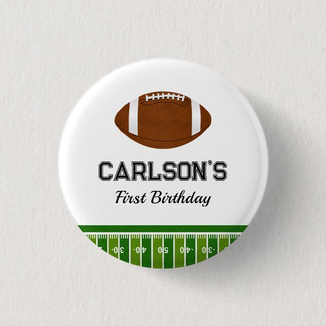 Football Boy First Birthday Party Button (Front)