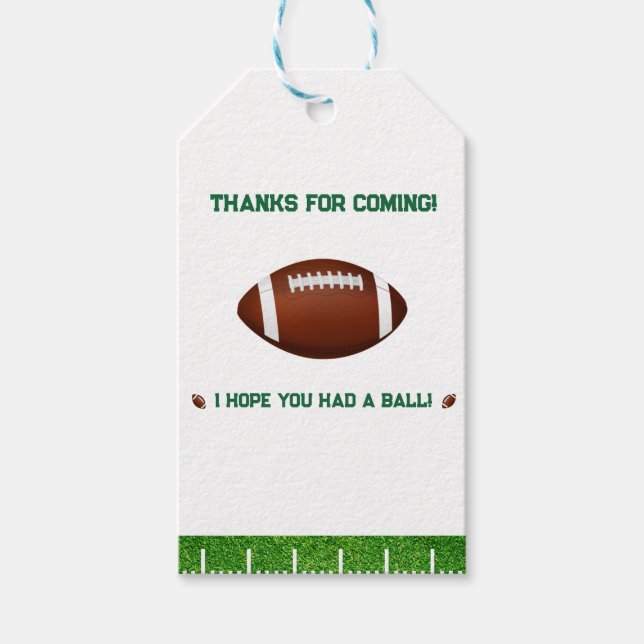 Football boy first birthday party gift tag (Front)