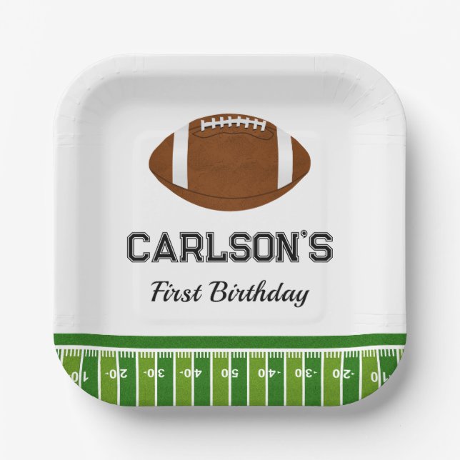 Football Boy First Birthday Party Paper Plates (Front)
