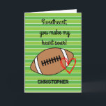 Football Boyfriend Birthday Card<br><div class="desc">A personalized football birthday card for him featuring a football and heart on the front with a place for you to add their name. The inside card message has a football pun birthday message,  which can also be personalized if wanted. A unique football birthday card especially for football lovers!</div>