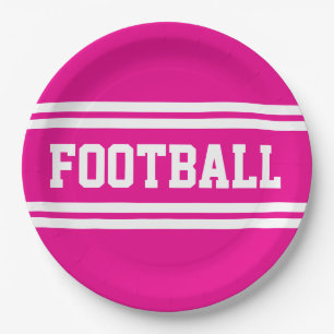 FOOTBALL Bright Athletic Pink White Racing Stripes Paper Plates