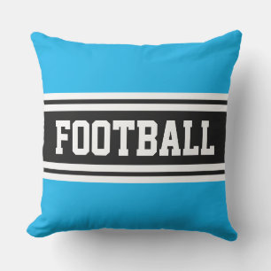 FOOTBALL Bright Azure Black White Racing Stripes Outdoor Pillow