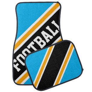 FOOTBALL Bright Blue Black Orange Racing Stripes Car Floor Mat