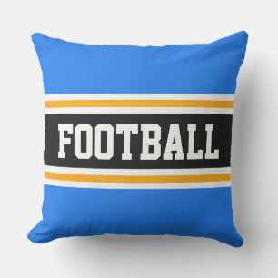 FOOTBALL Bright Blue Black White Orange Stripes Outdoor Pillow