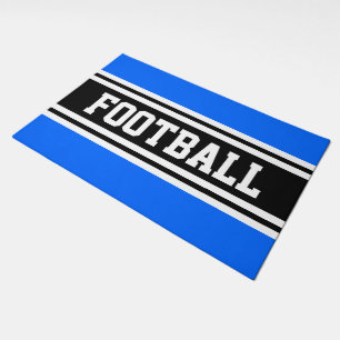 FOOTBALL Bright Blue Black White Racing Stripes Doormat