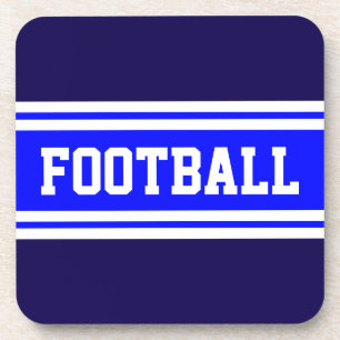 FOOTBALL Bright Blue Navy White Racing Stripes Beverage Coaster