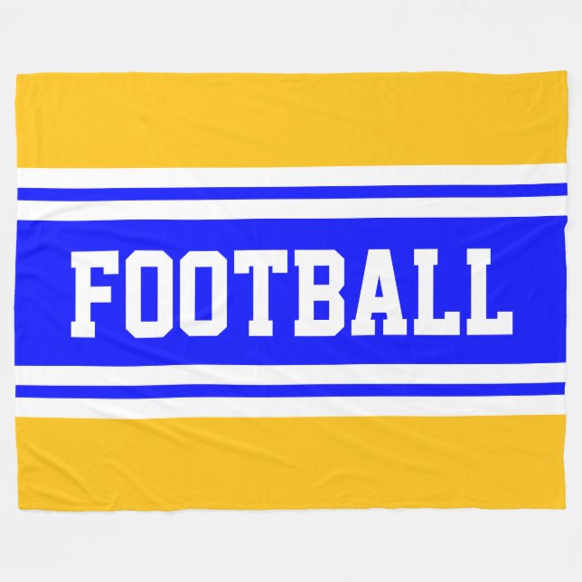 FOOTBALL Bright Blue Yellow Orange White Stripes Fleece Blanket (Front (Horizontal))