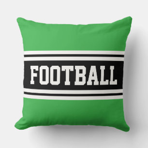 FOOTBALL Bright Green Black White Racing Stripes Throw Pillow
