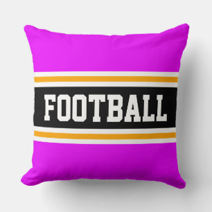 FOOTBALL Bright Pink Black Orange Athletic Stripes Throw Pillow