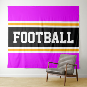 FOOTBALL Bright Pink Black Orange Racing Stripes Tapestry