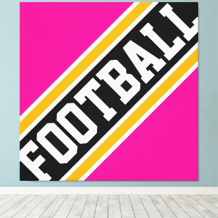 FOOTBALL Bright Pink Black White Orange Stripes Canvas Print