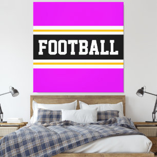 FOOTBALL Bright Pink Black White Racing Stripes Canvas Print