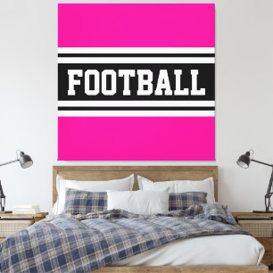 FOOTBALL Bright Pink Black White Racing Stripes Canvas Print