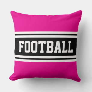 FOOTBALL Bright Pink Black White Racing Stripes Throw Pillow
