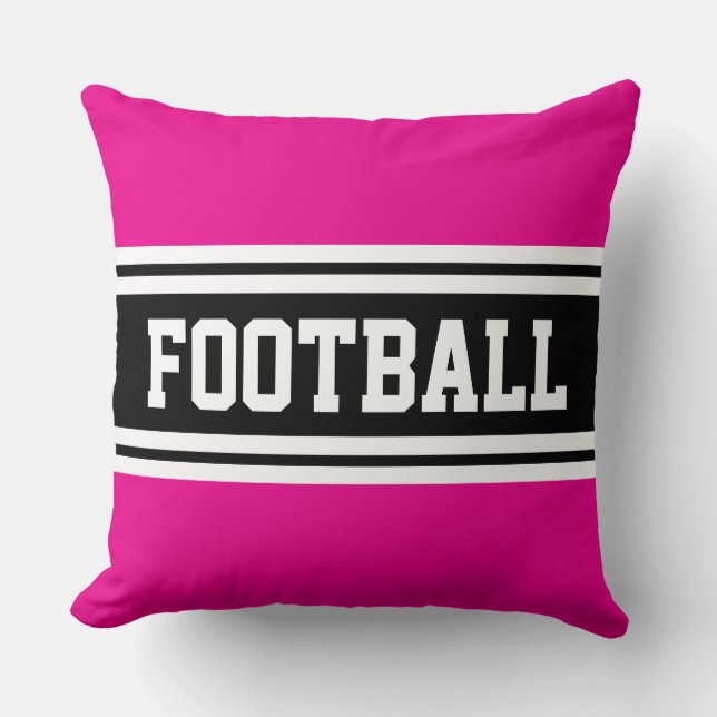 FOOTBALL Bright Pink Black White Racing Stripes Throw Pillow (Front)