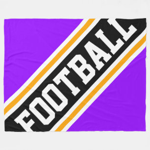 FOOTBALL Bright Purple Black Orange Racing Stripes Fleece Blanket