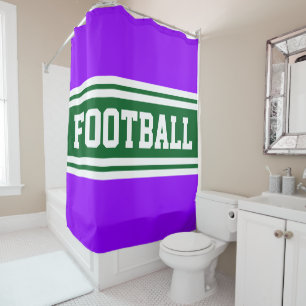 FOOTBALL Bright Purple Bold Green White Stripes Shower Curtain