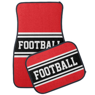 FOOTBALL Bright Red Black White Racing Stripes Car Floor Mat