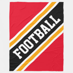 FOOTBALL Bright Red Orange Black White Stripes Fleece Blanket