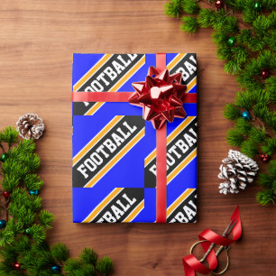 FOOTBALL Bright Royal Blue Black Racing Stripes Wrapping Paper