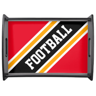 FOOTBALL Bright Sporty Red Black Orange Stripes Serving Tray