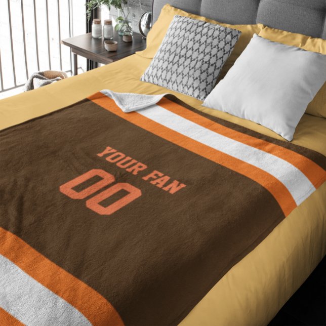 Football Brown, Orange & White Personalized Fleece Blanket (Creator Uploaded)