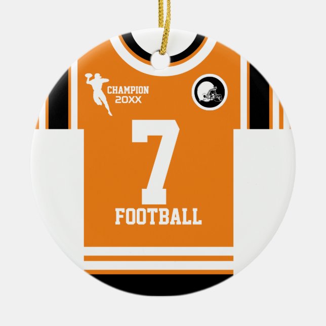 Football Champ Jersey Orange White Black Ornament (Front)