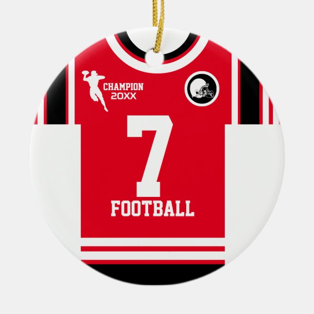 Football Champ Jersey Red White Black Ornament (Front)